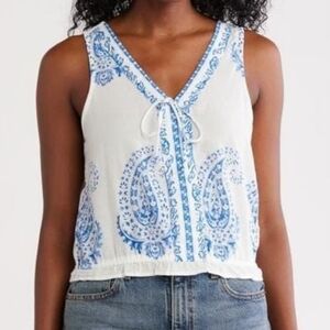 NWT Lucky Brand Paisley Print Tie Front Sleeveless Top, WS